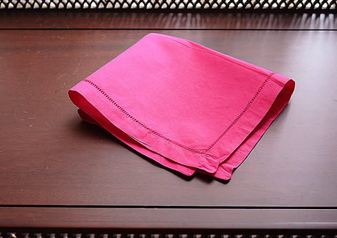 Hemstitch Handkerchief with Pink Peacock colored
